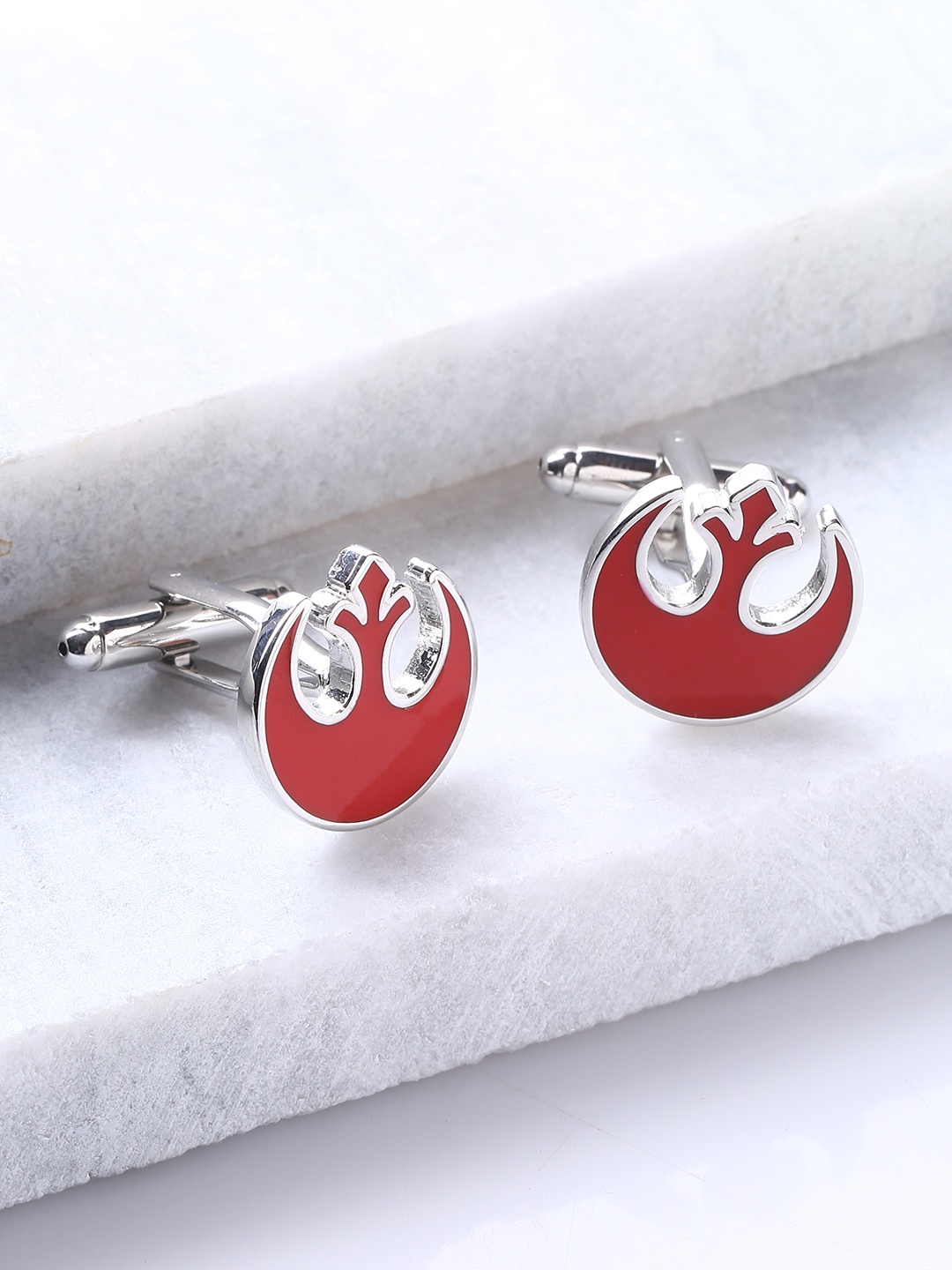 

Tistabene Silver-Toned & Red Round Cufflinks
