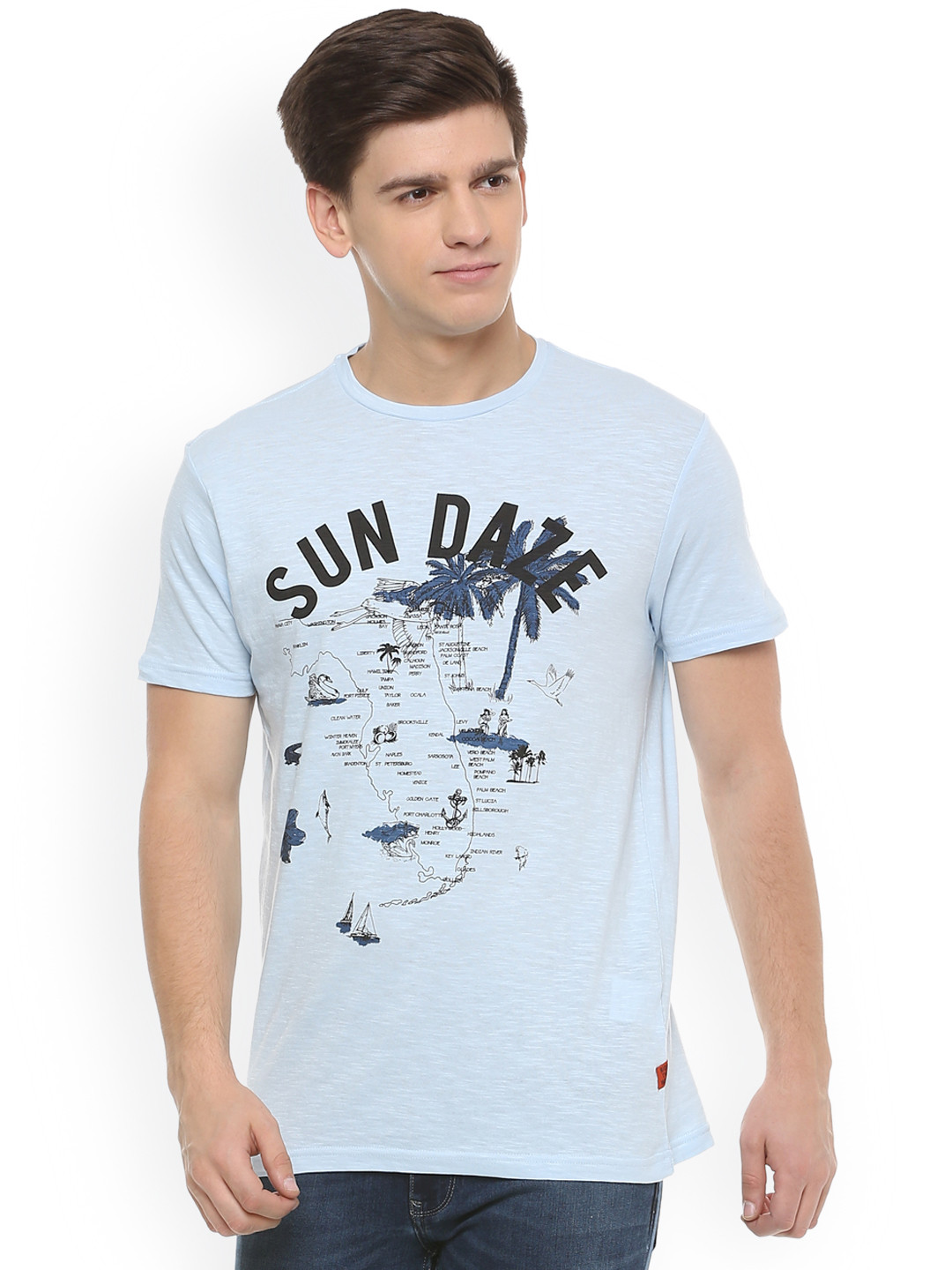 

People Men Blue Printed Round Neck Pure Cotton T-shirt