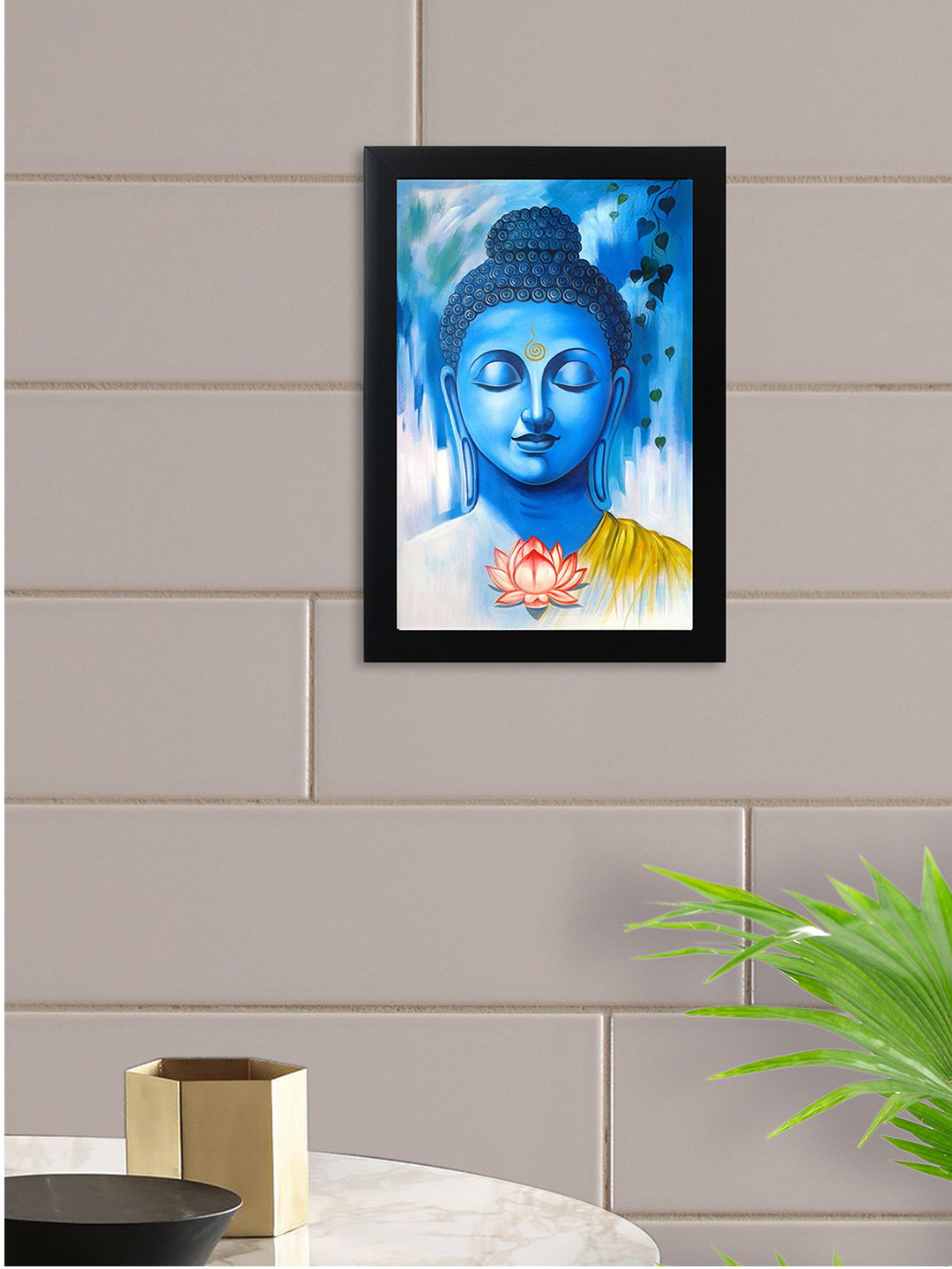 

nest ART Blue & Brown Synthetic Wood Buddha Smile Wall Art