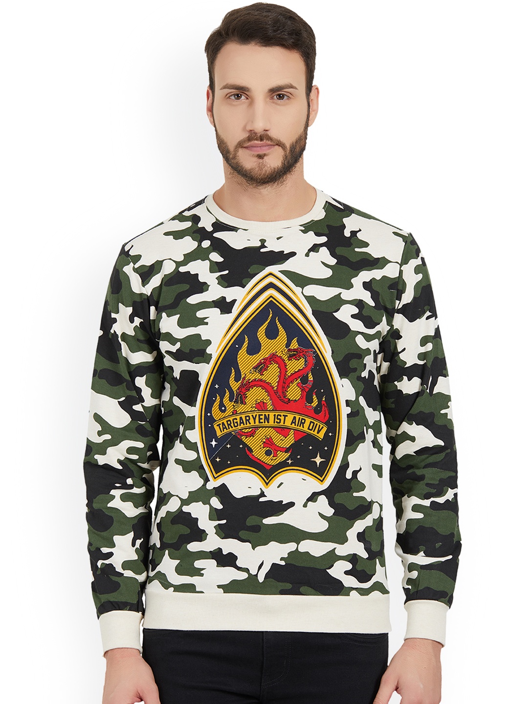 

Status Quo Men Green & White Printed Sweatshirt