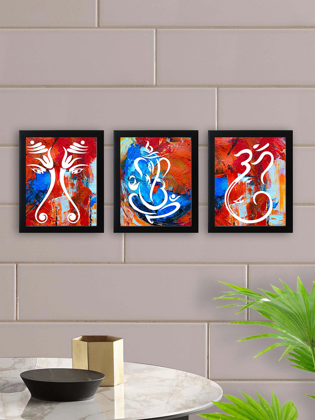 nest ART Set Of 3 Multicoloured Synthetic Wood Lord Ganesha Wall Art, Multi