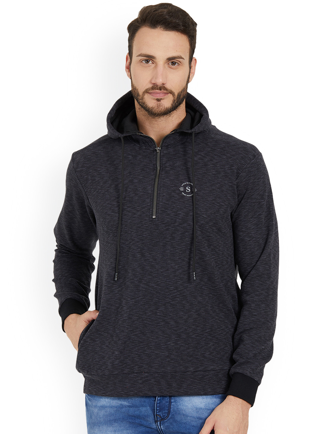 

Status Quo Men Black Solid Hooded Sweatshirt
