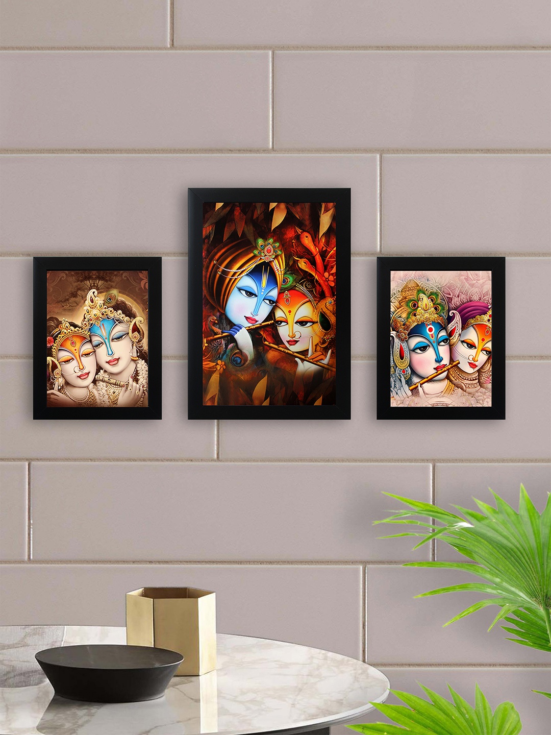 

nest ART Set of 3 Multicoloured Synthetic Wood Radhe Krishna Wall Art, Multi