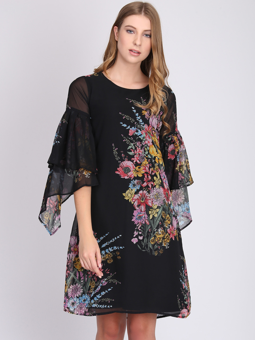 

NIZA Women Black Printed A-Line Dress