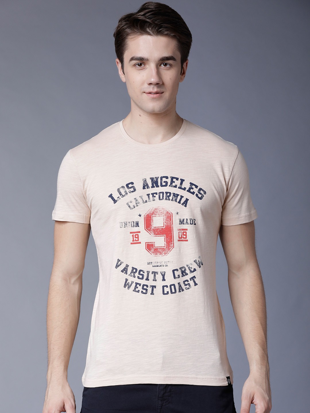 

LOCOMOTIVE Men Beige Printed Round Neck T-shirt