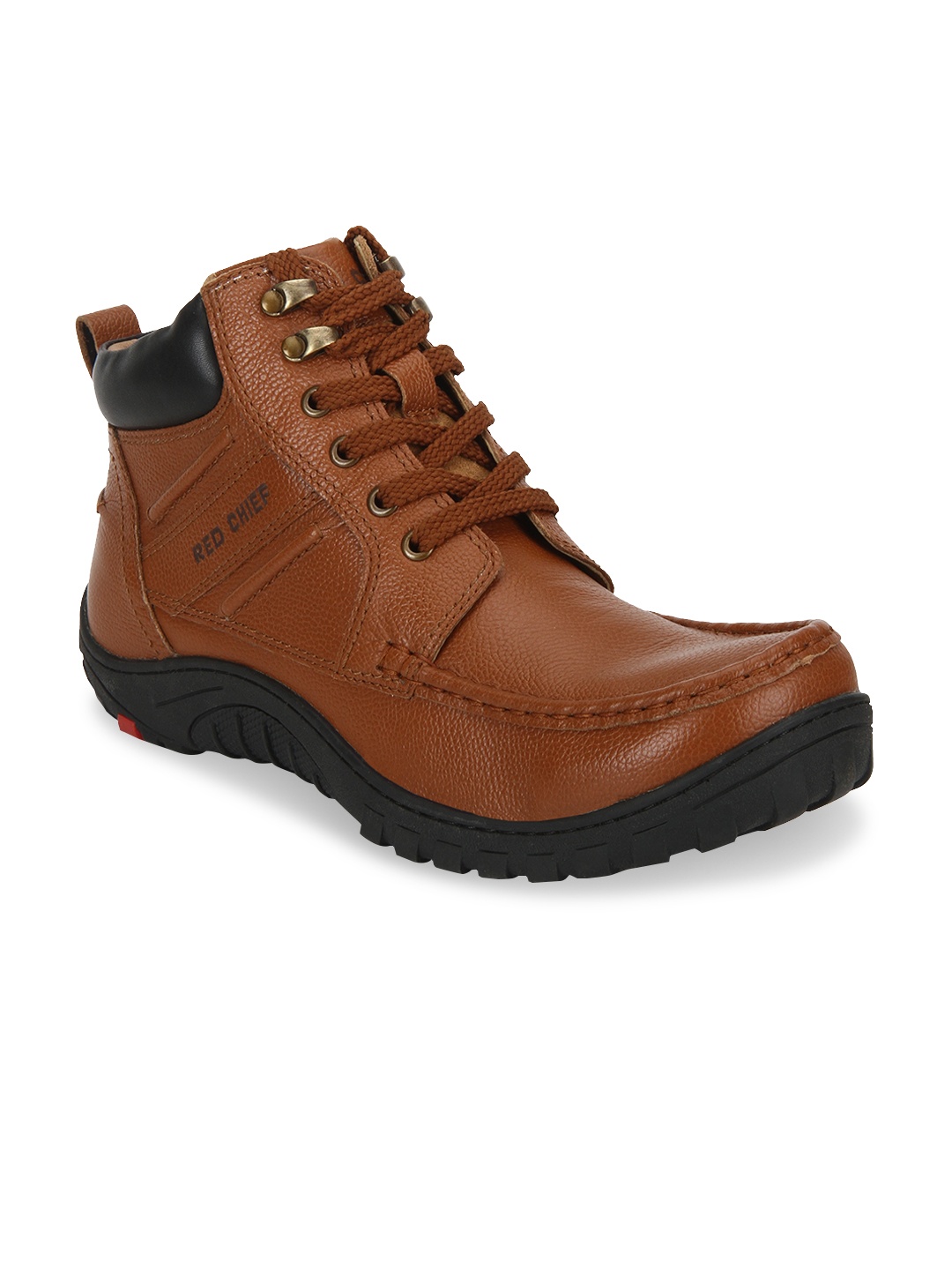 

Red Chief Men Brown Solid Leather Mid-Top Sneakers