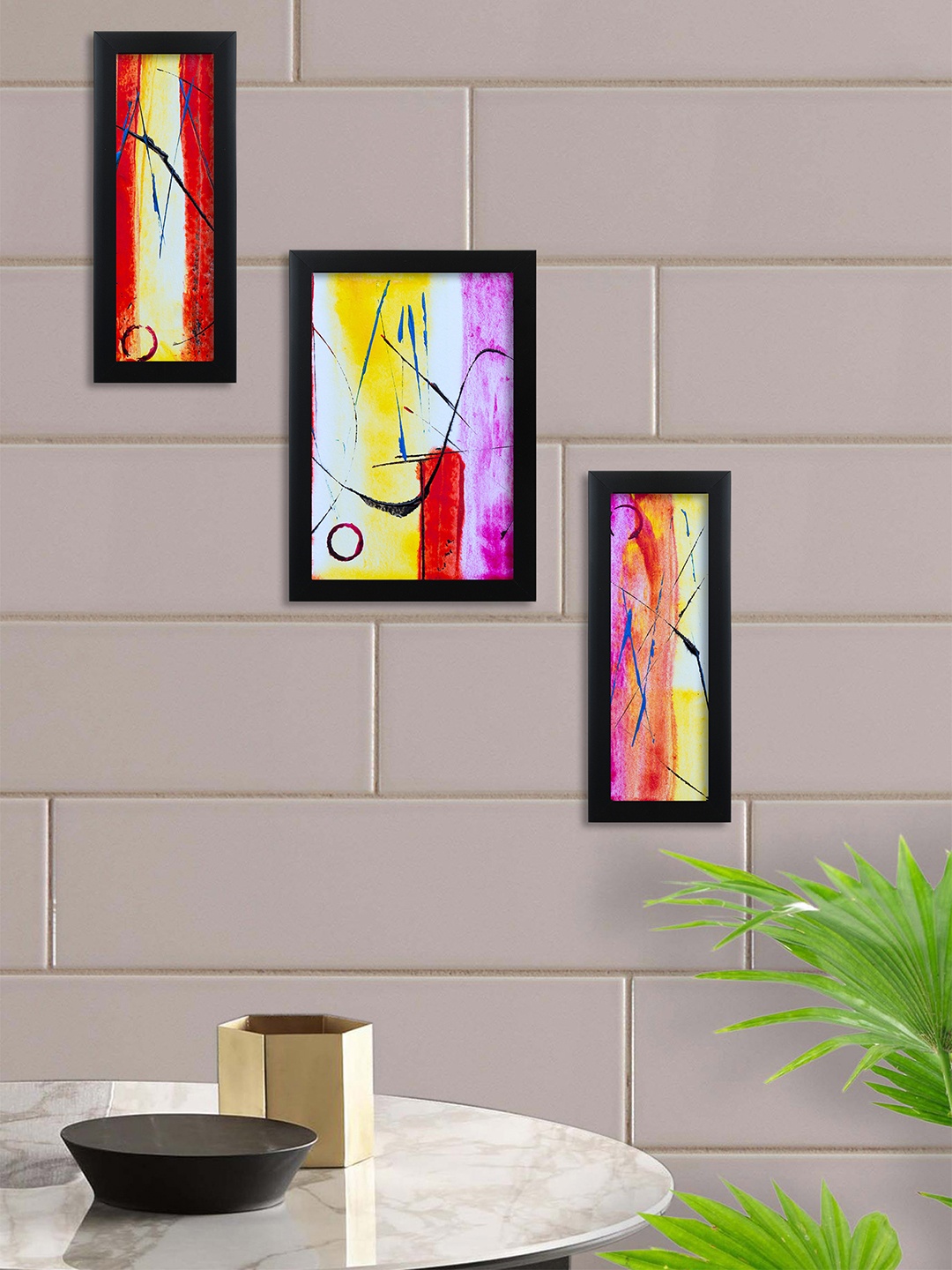 

nest ART Set of 3 Multicoloured Synthetic Wood Colorful Wall Art, Multi