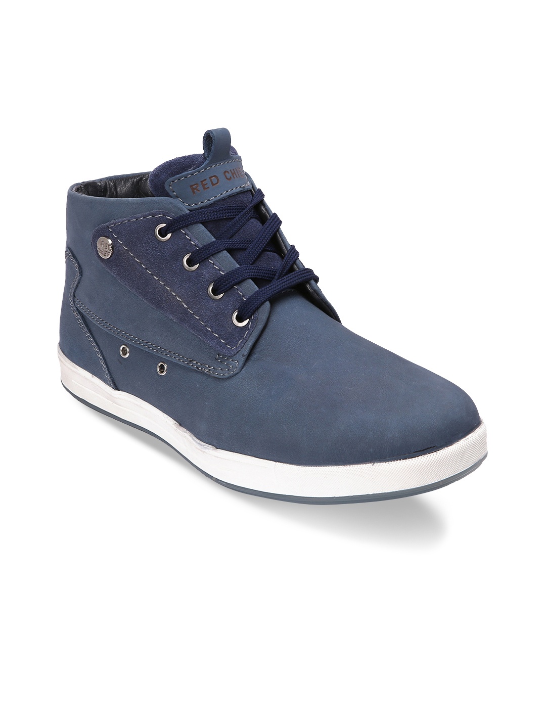 

Red Chief Men Blue Solid Leather Mid-Top Sneakers