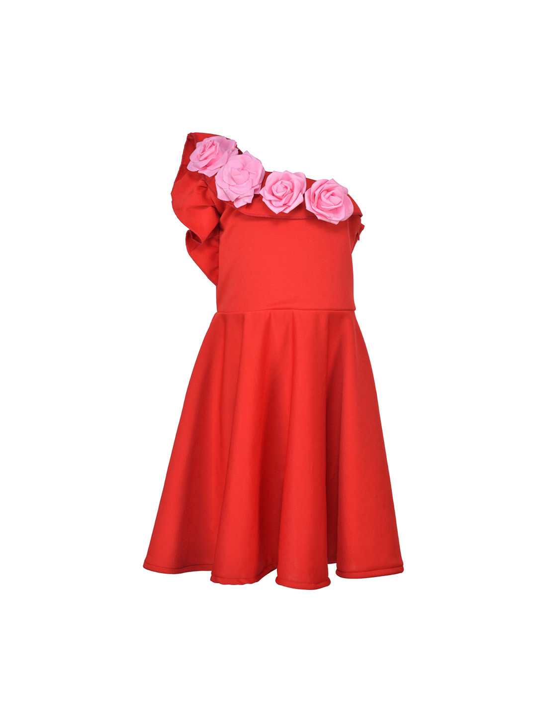 

Samsara Couture Girls Red Solid Fit and Flare One-Shoulder Dress