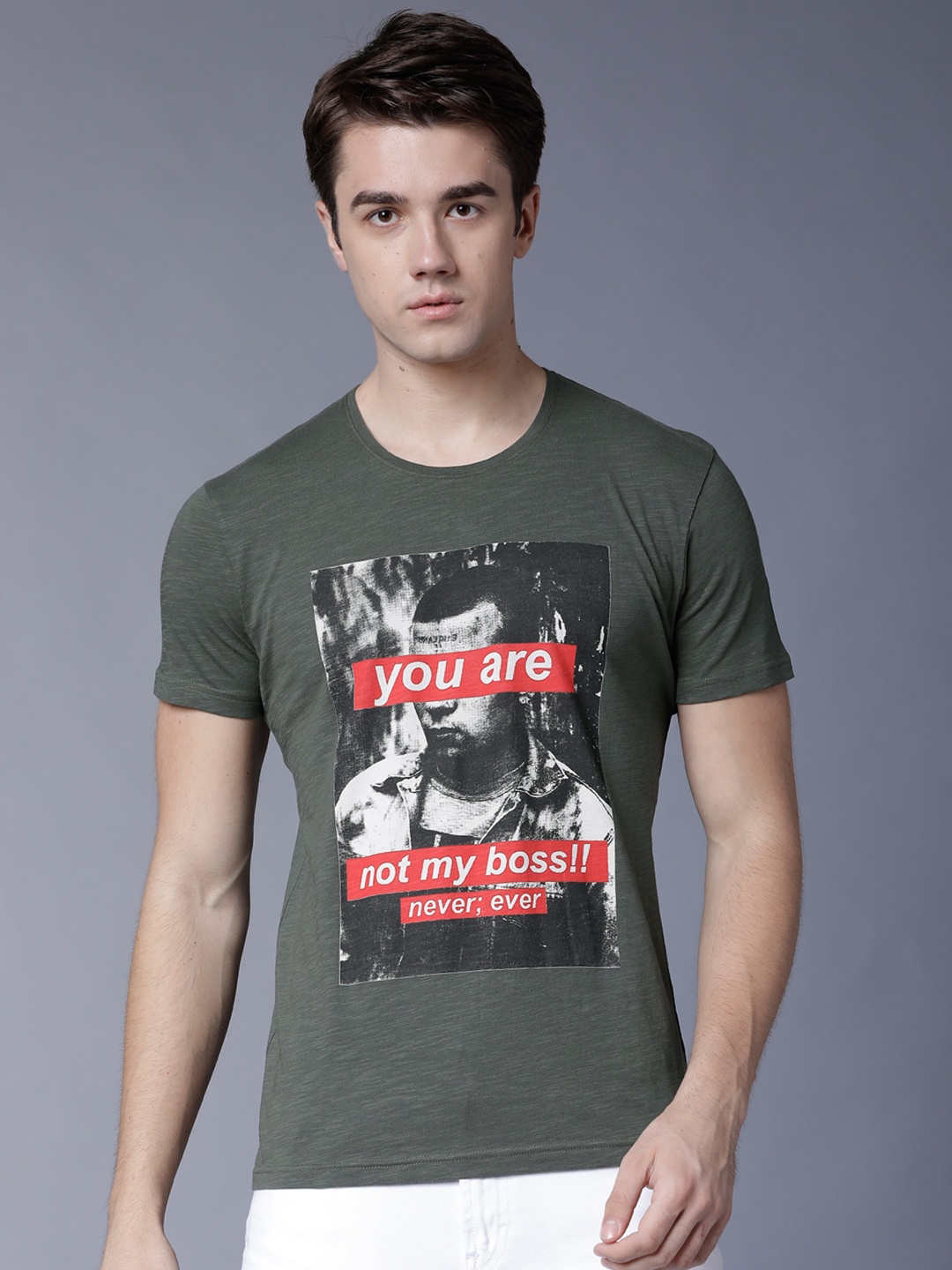 

LOCOMOTIVE Men Green Printed Round Neck T-shirt