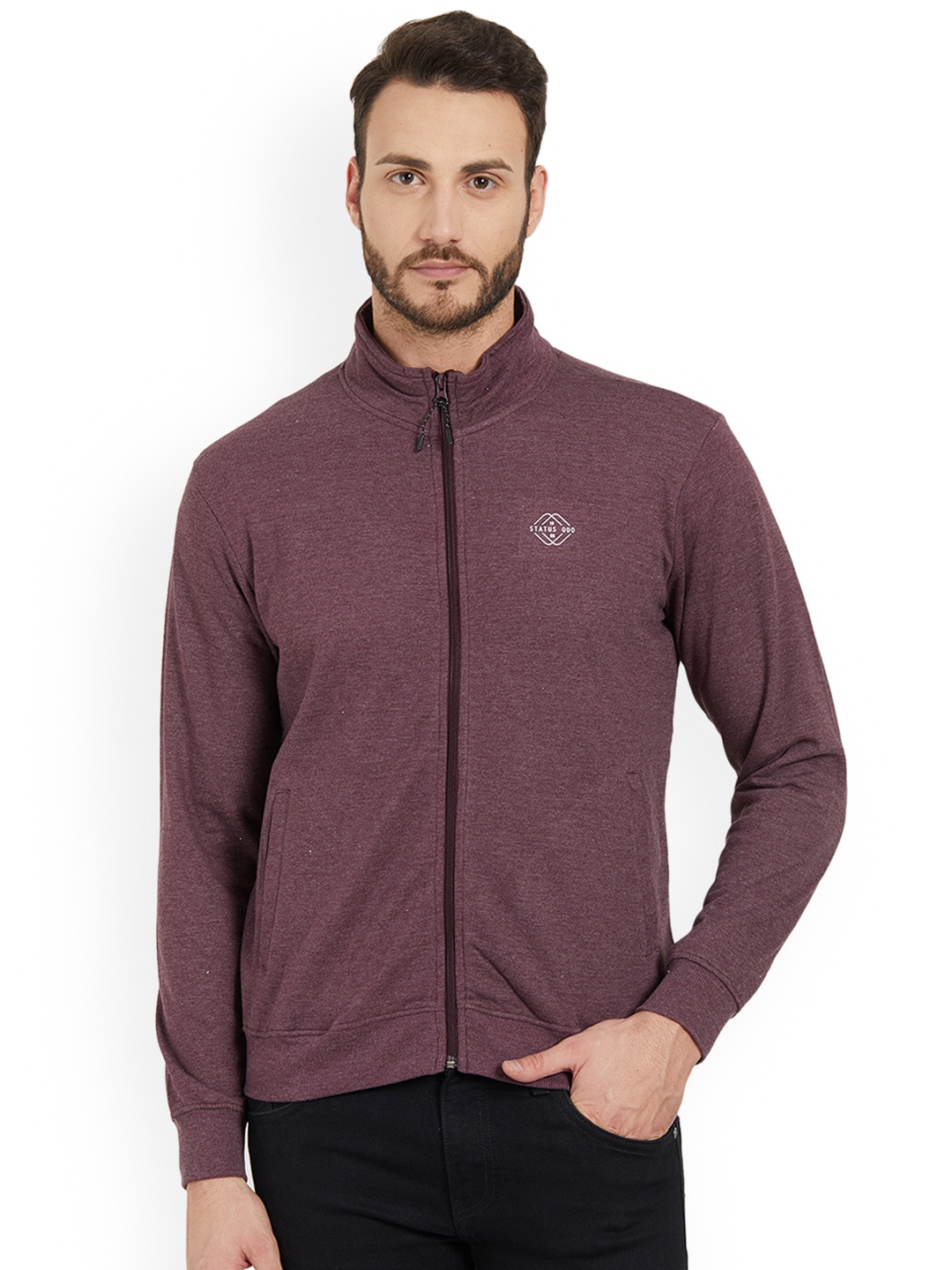 

Status Quo Men Maroon Solid Slim Fit Sweatshirt