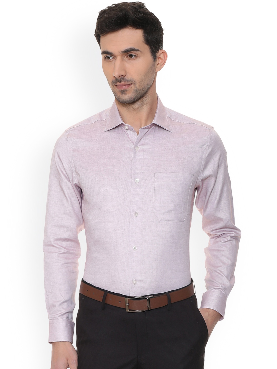 

Louis Philippe Permapress Men Mauve Regular Fit Self Design Formal Shirt