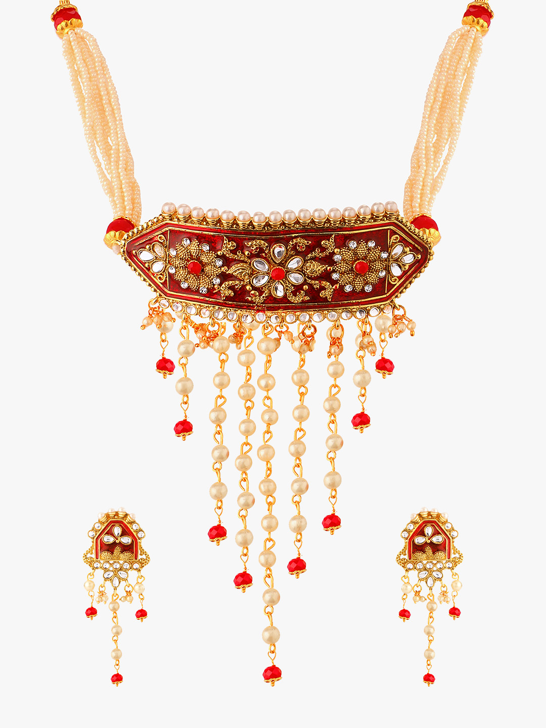 

Peora Women 18K Gold-Plated & Red Stone-Studded Jewellery Set