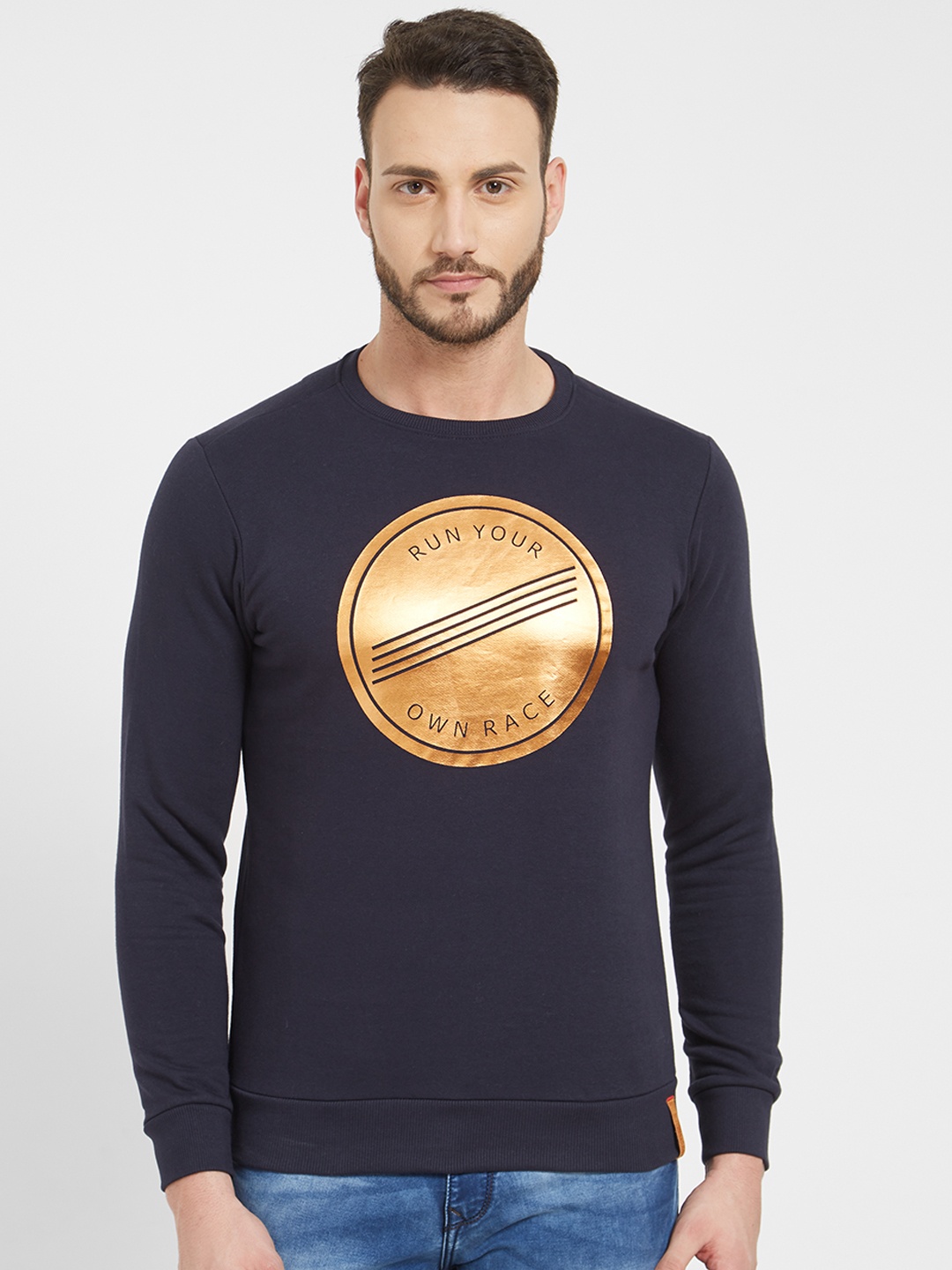 

Status Quo Men Navy Blue Printed Sweatshirt