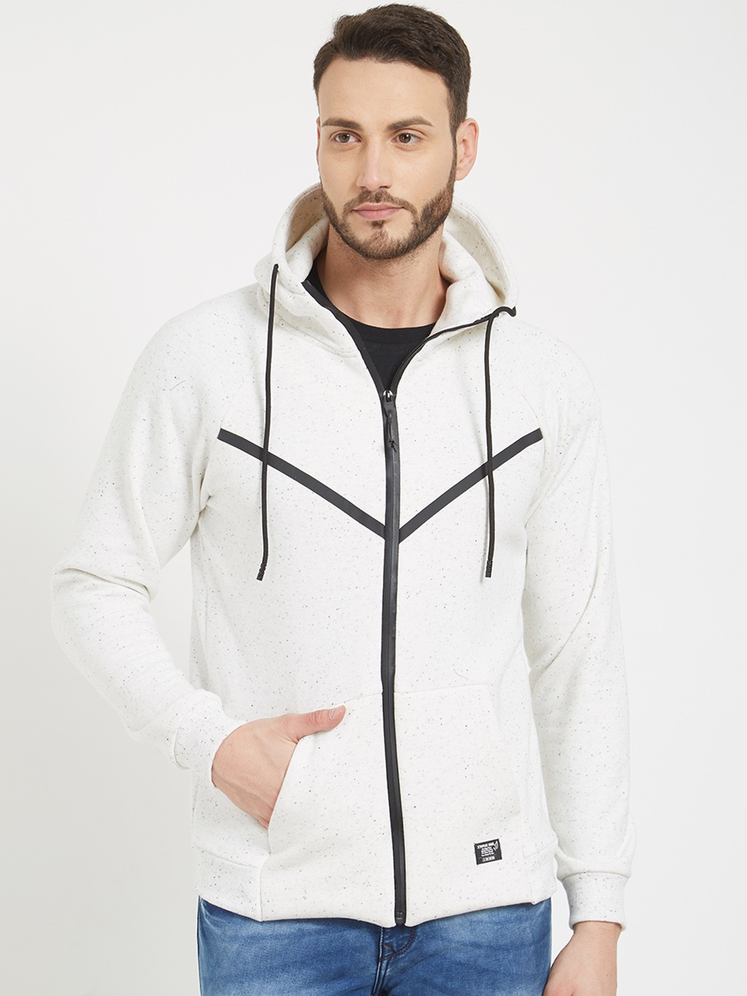

Status Quo Men White Printed Hooded Sweatshirt