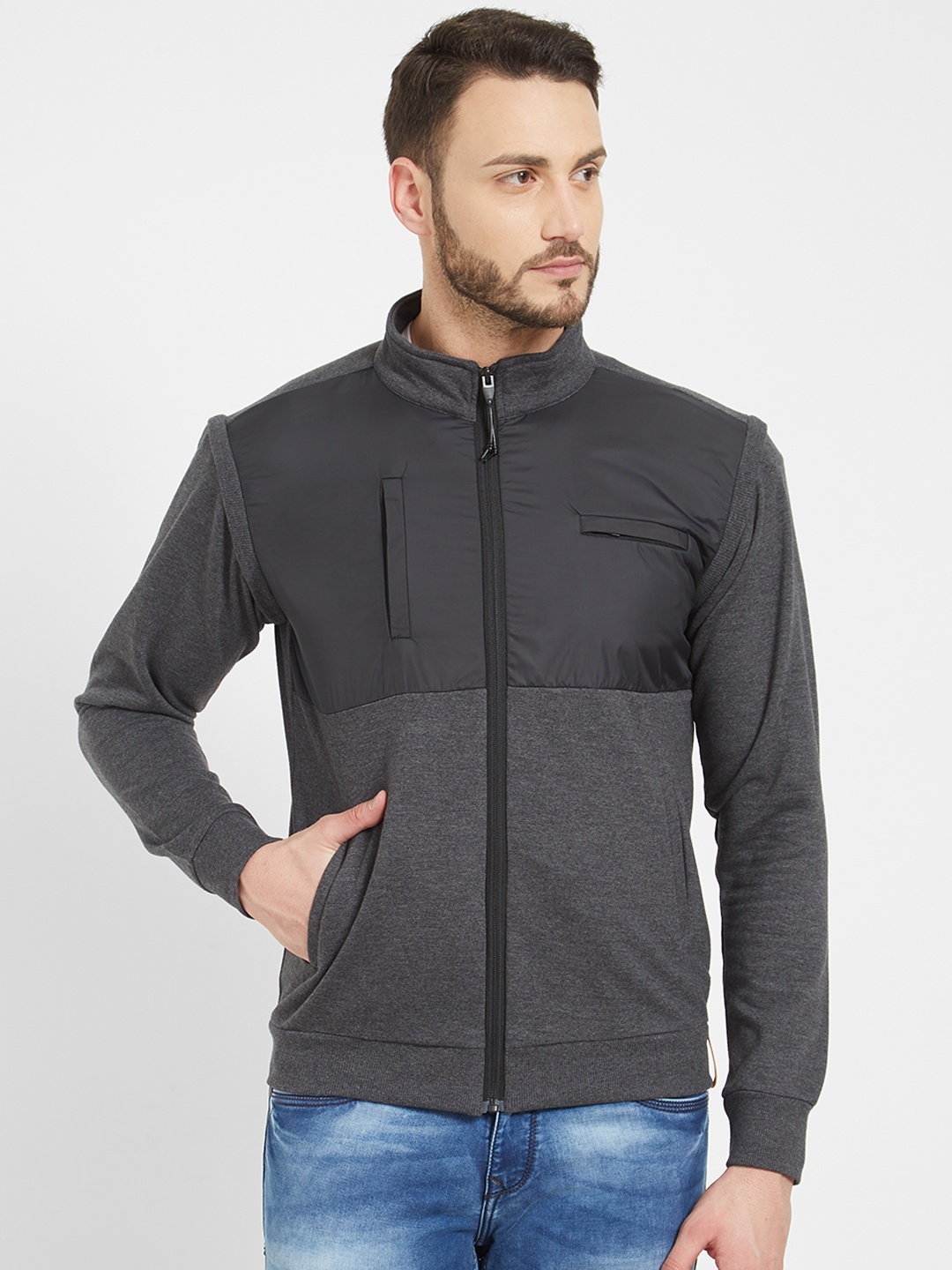 

Status Quo Men Grey & Black Colourblocked Sweatshirt