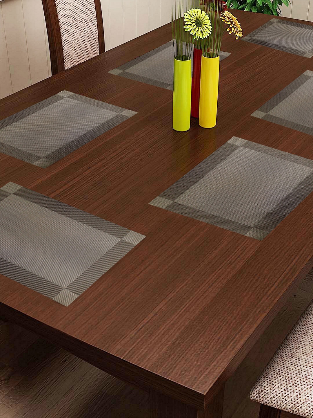 

BIANCA Set of 6 Brown Geometric Rectangular Table Mats