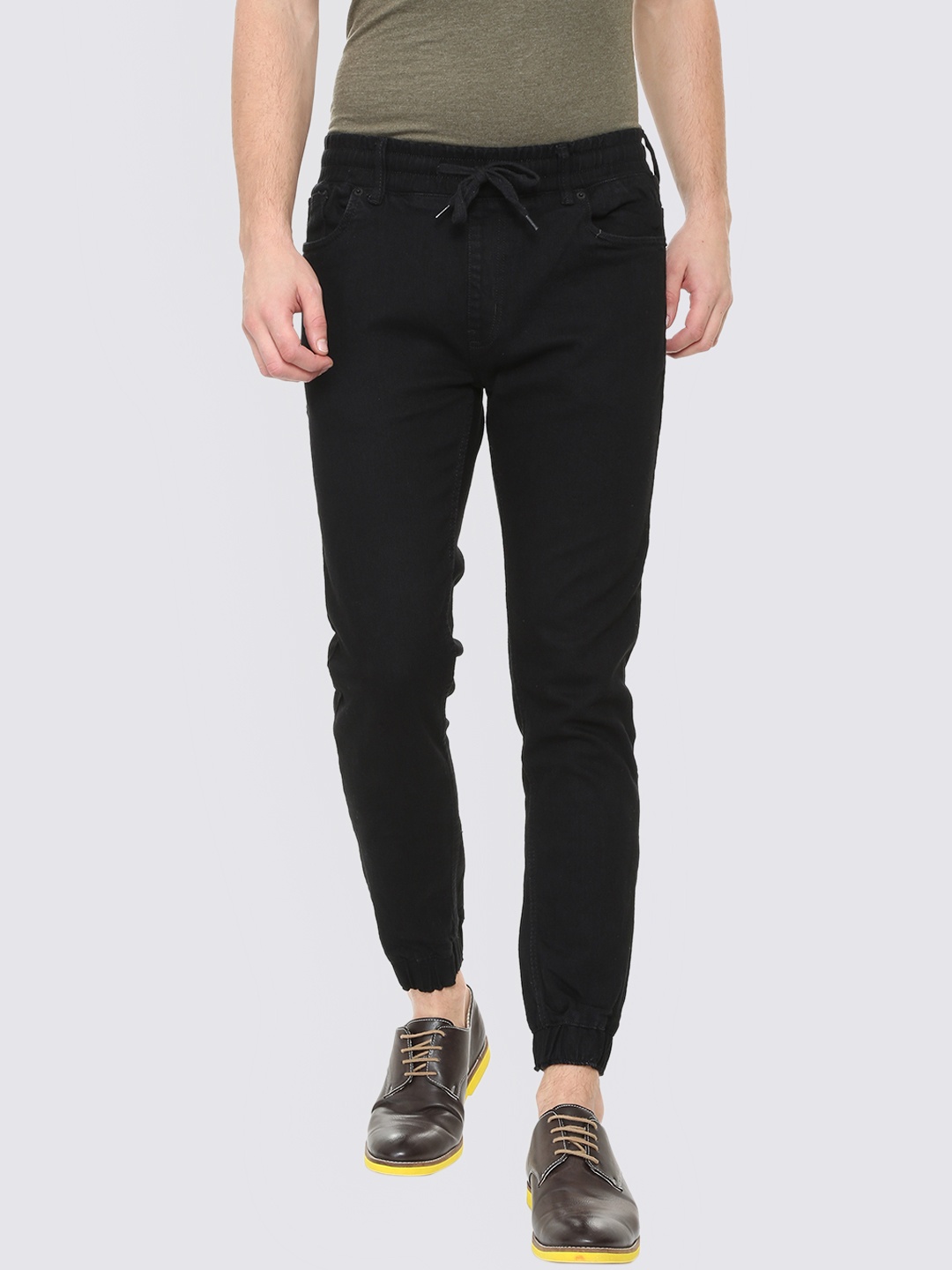 

People Men Black Regular Fit Mid-Rise Clean Look Stretchable Jeans