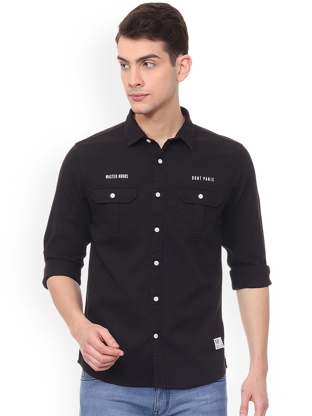 

People Men Black Slim Fit Solid Casual Shirt