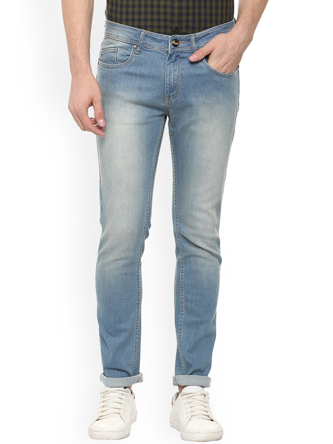 

People Men Blue Slim Fit Mid-Rise Clean Look Stretchable Jeans
