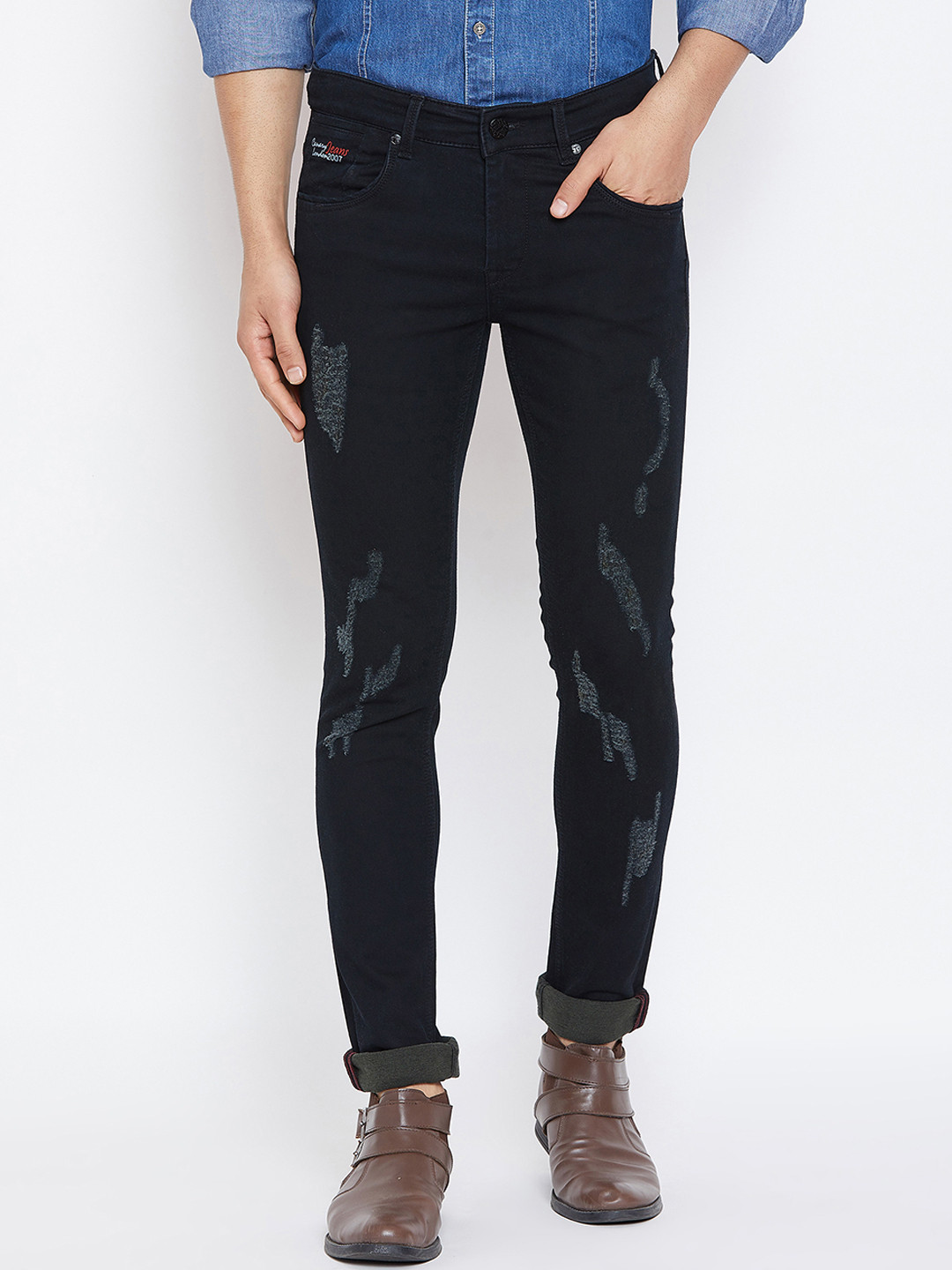 

Canary London Men Navy Blue Smart Skinny Fit Low-Rise Mildly Distressed Stretchable Jeans