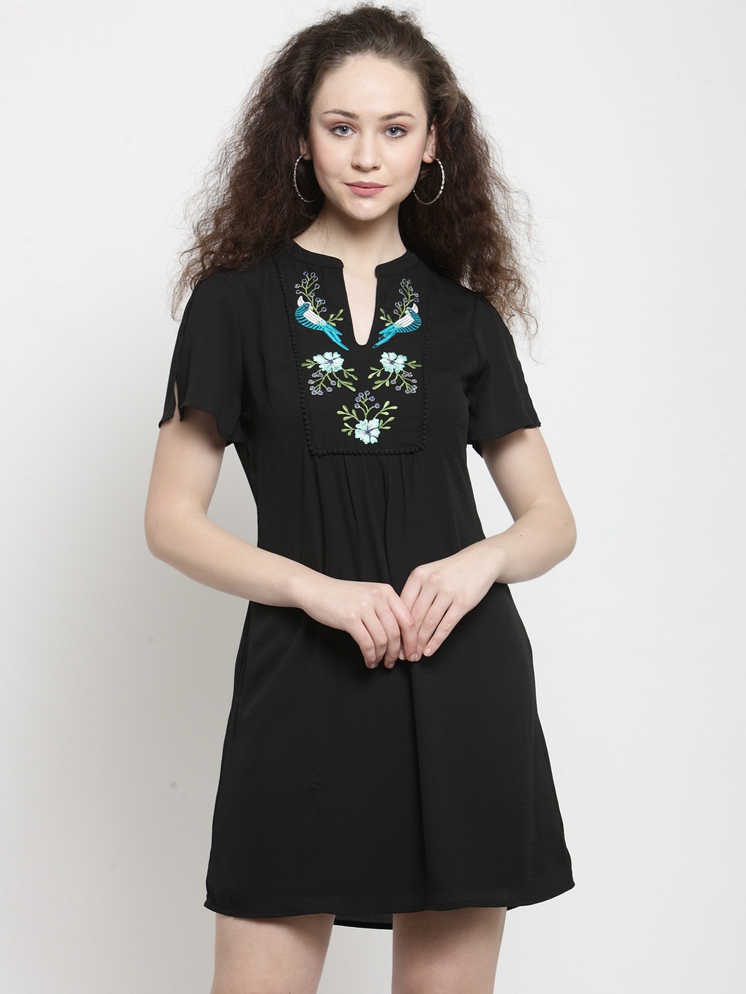

Latin Quarters Women Black Embroidered A-Line Dress