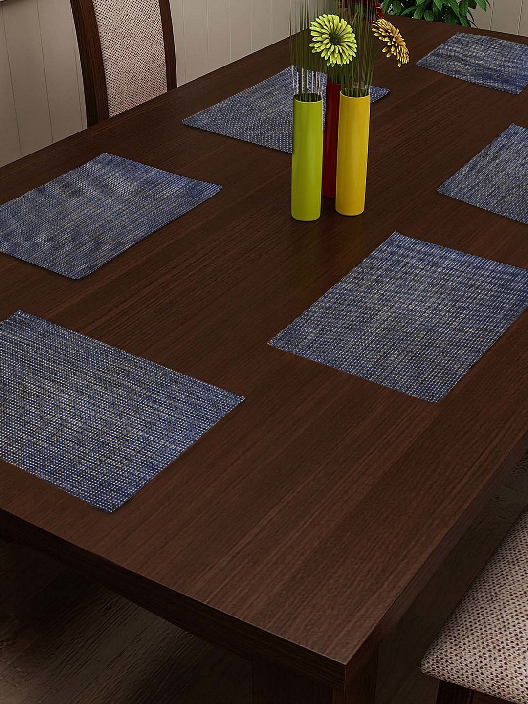 

BIANCA Set of 6 Blue Textured Rectangular Table Mats