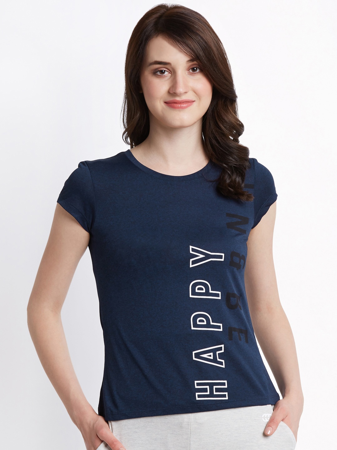 

Ajile by Pantaloons Women Navy Blue Printed Round Neck Pure Cotton T-shirt