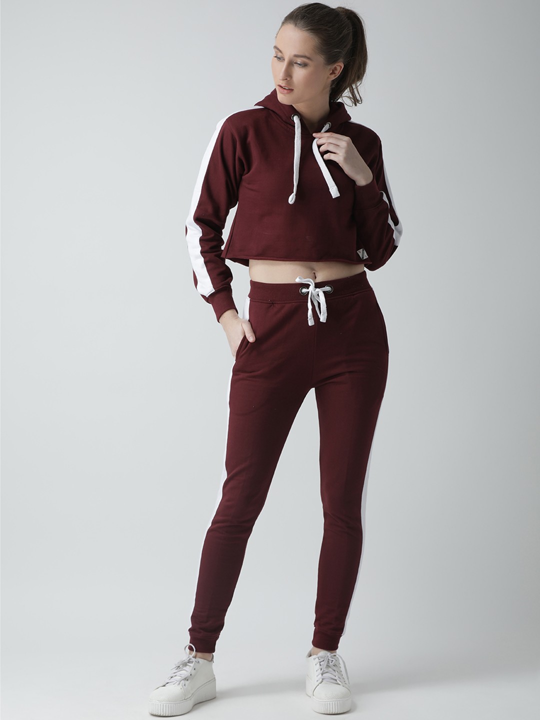 

GRIFFEL Women Maroon Striped Tracksuit