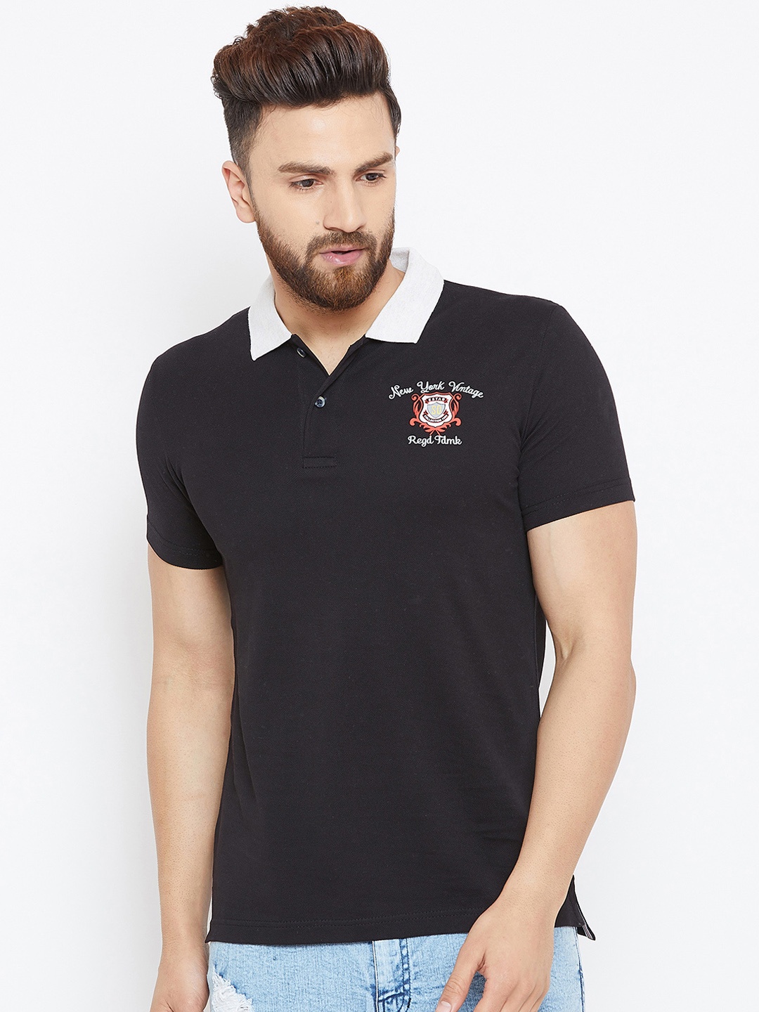 

Duke Men Black Solid Polo Collar T-shirt