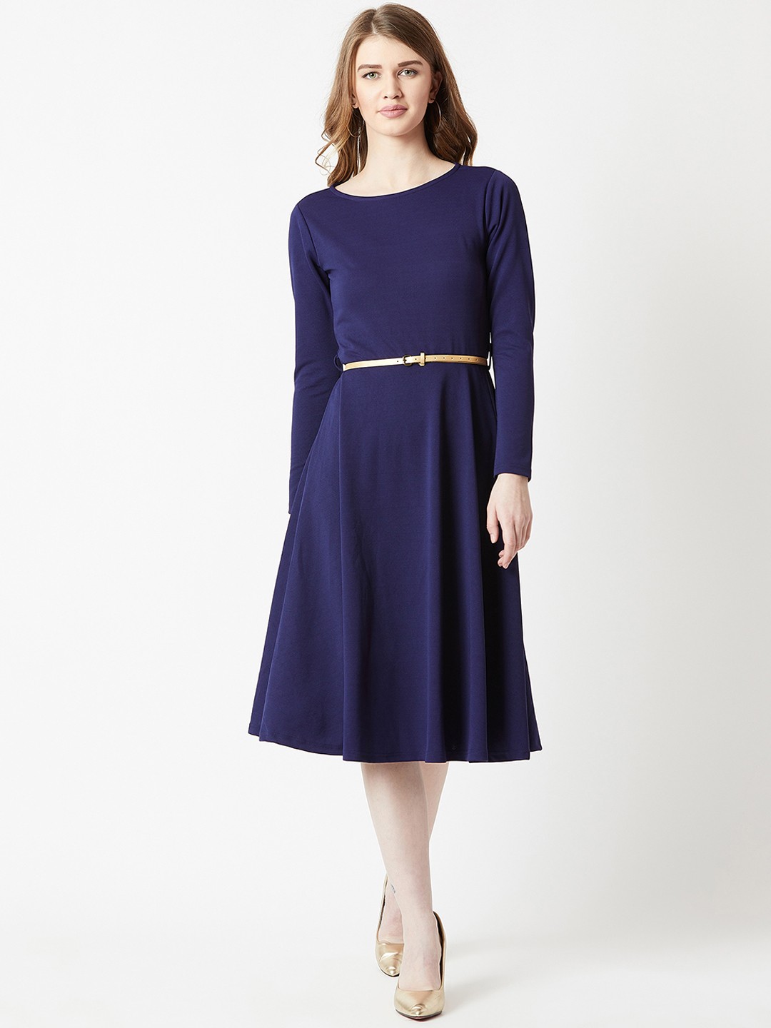 

Miss Chase Women Navy Blue Solid Fit and Flare Dress