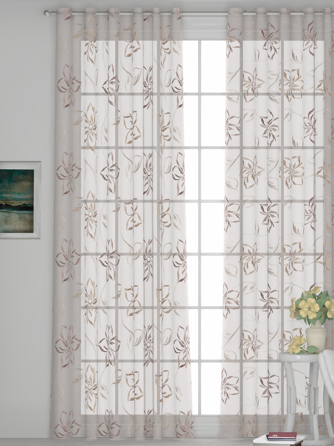 

GM Off-White & Gold-Toned Embroidered Sheer Door Curtain