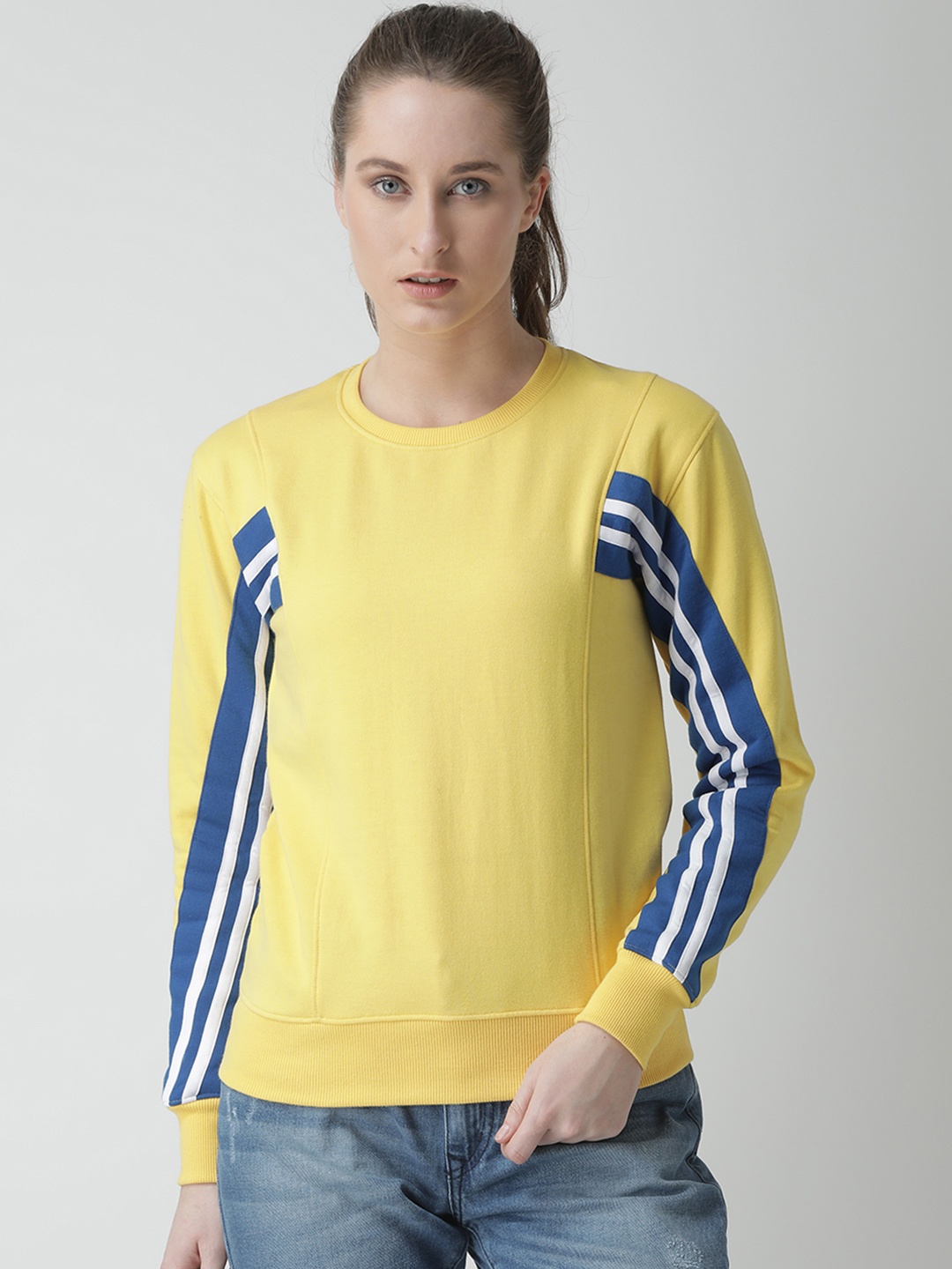 GRIFFEL Women Yellow Striped Sweatshirt