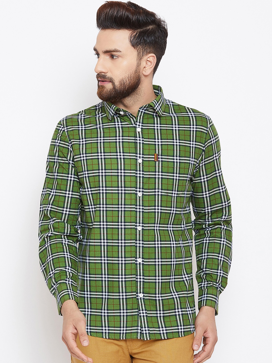 

Canary London Men Green & White Smart Slim Fit Checked Casual Shirt