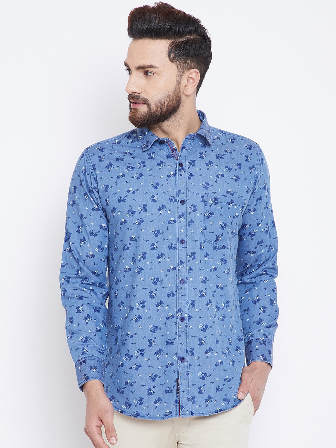 

Duke Men Blue Regular Fit Printed Casual Shirt