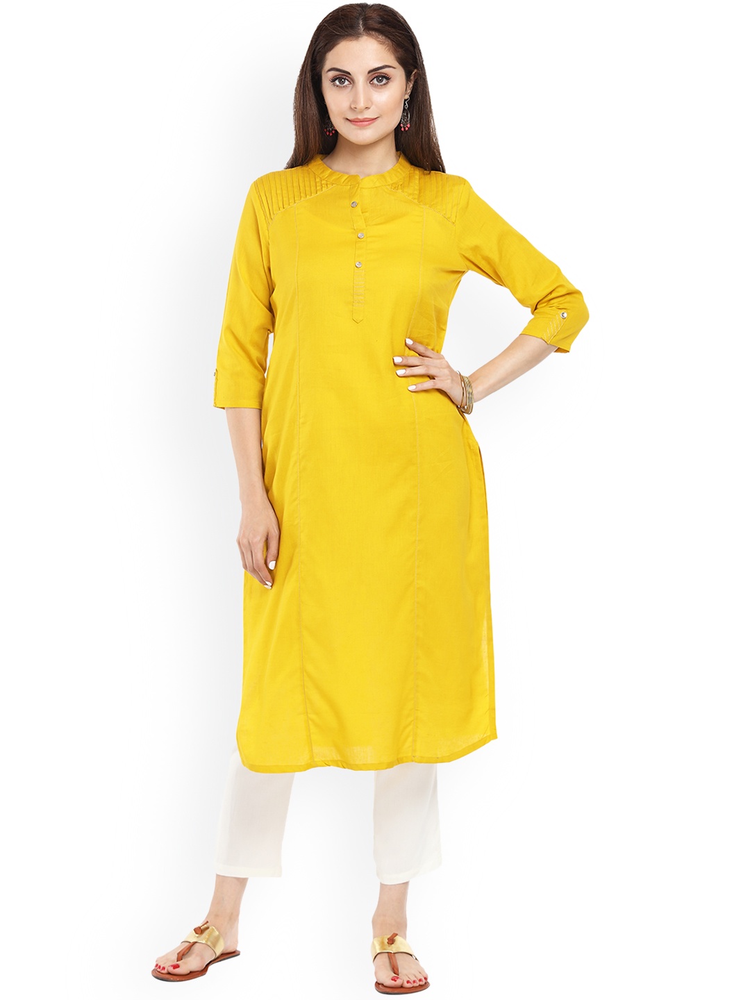 

Alena Women Mustard Yellow Solid Straight Kurta