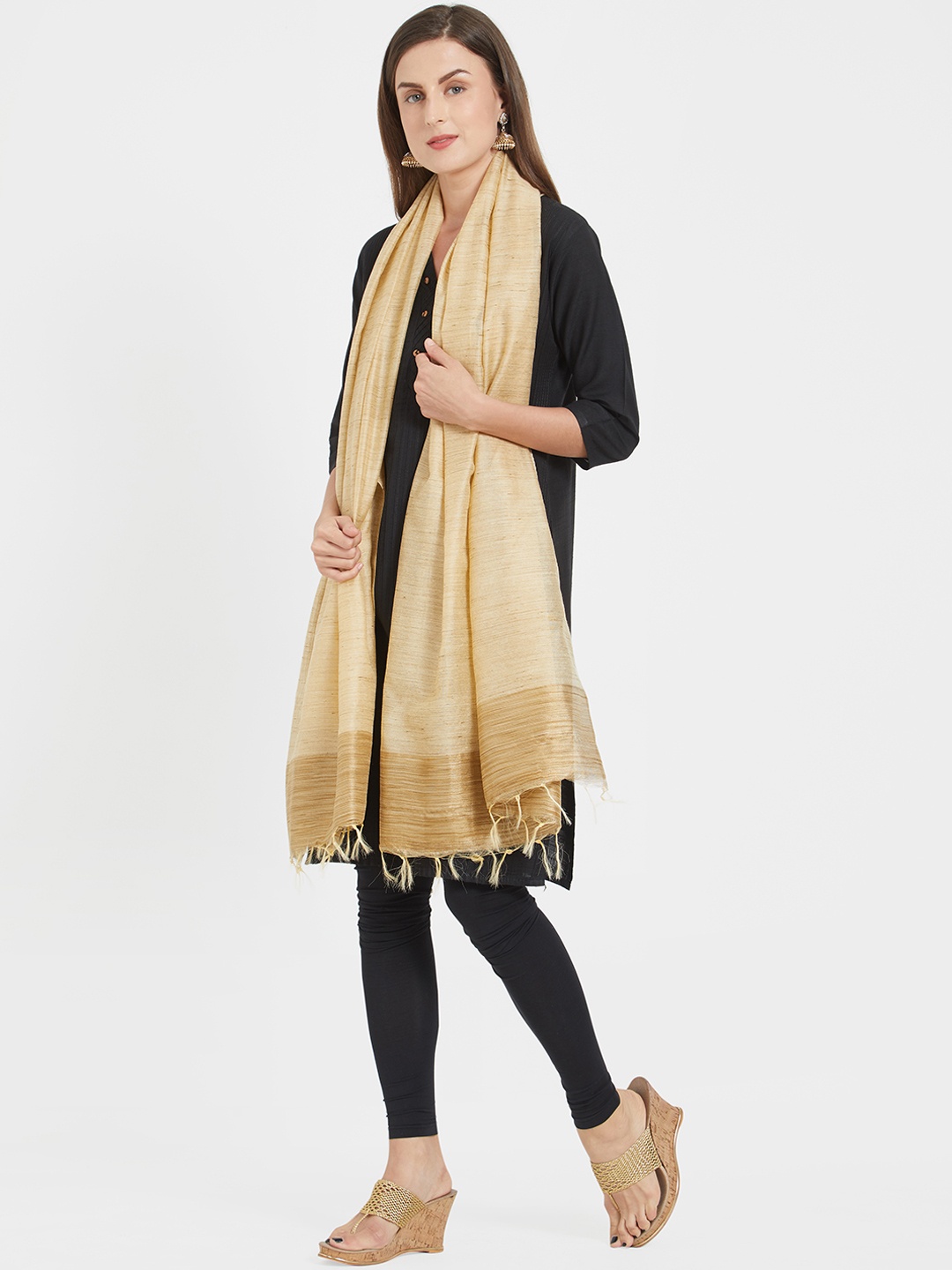 

Dupatta Bazaar Beige Solid Dupatta