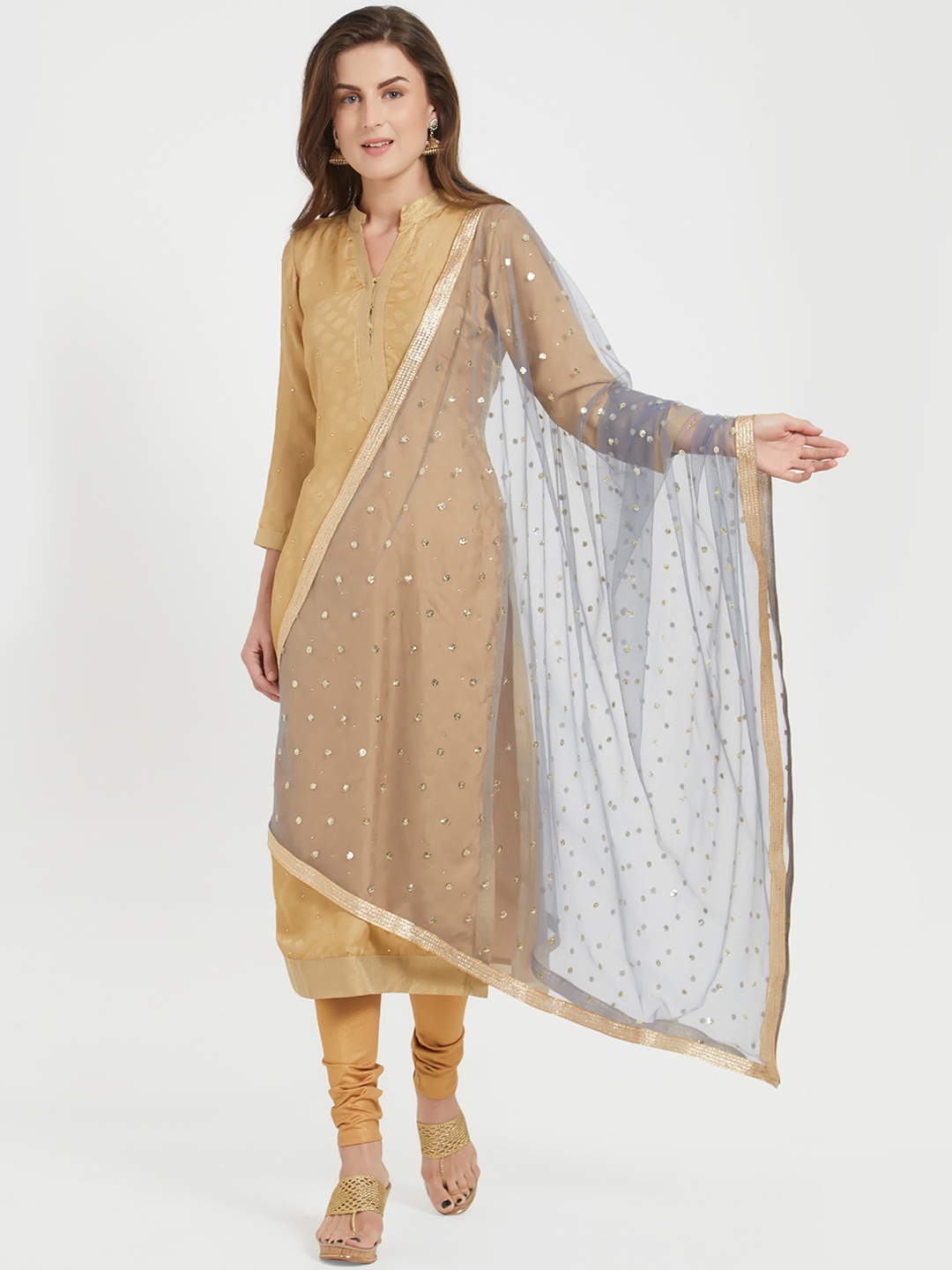 Dupatta Bazaar Grey Embroidered Dupatta