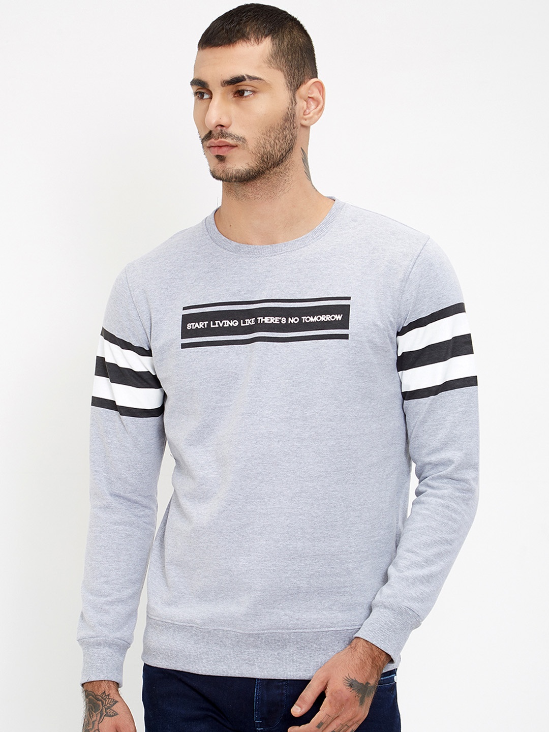 Maniac Men Grey Printed Sweatshirt