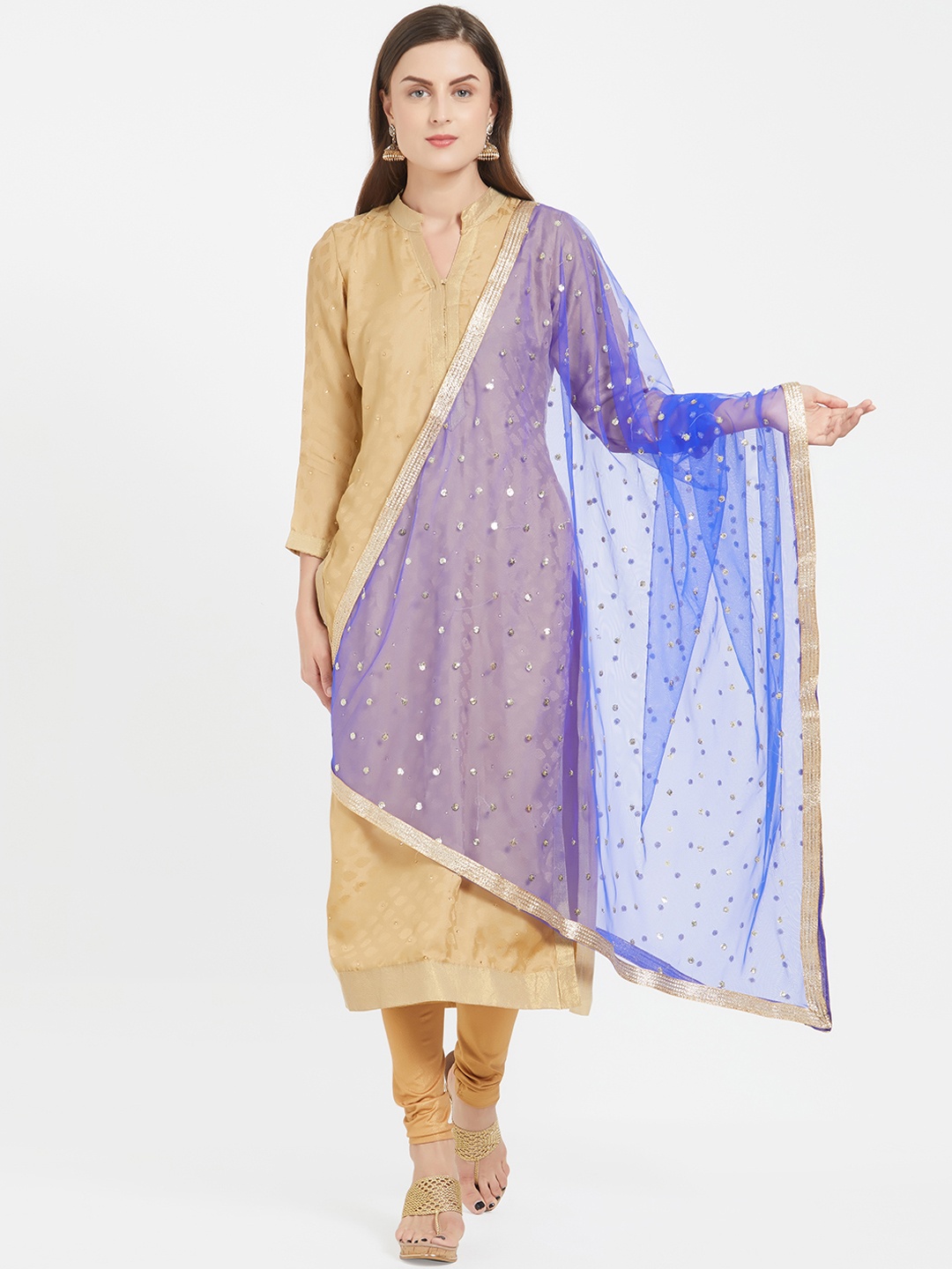 Dupatta Bazaar Blue & Gold-Coloured Embroidered Dupatta