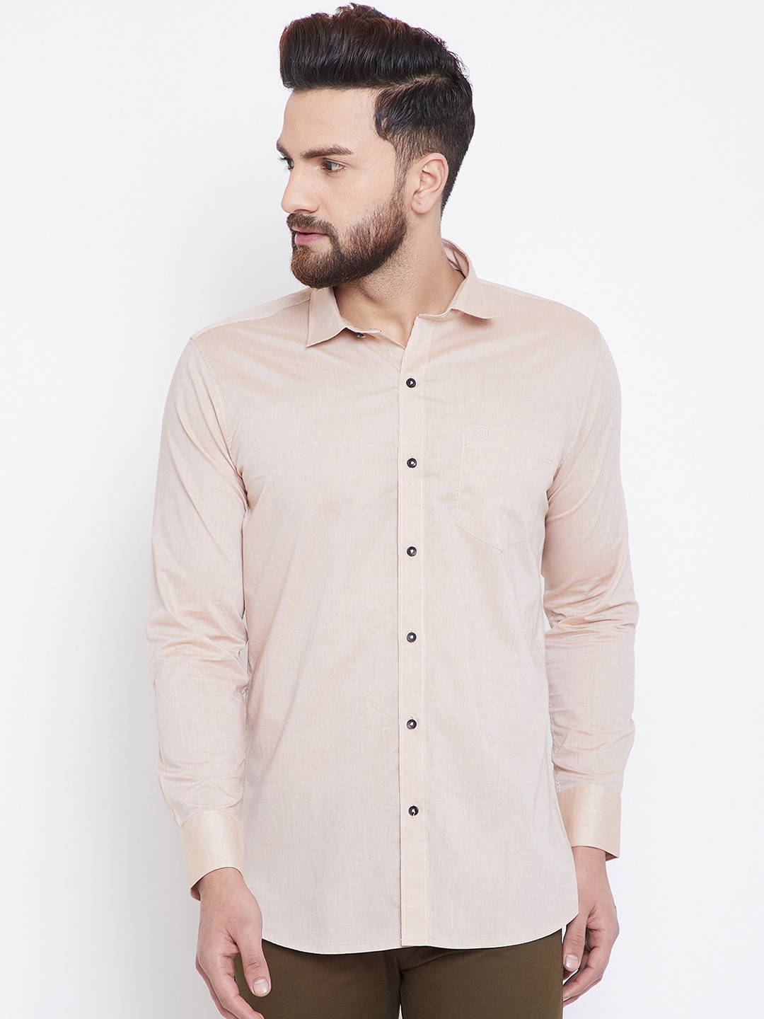 

Duke Men Beige Regular Fit Solid Casual Shirt