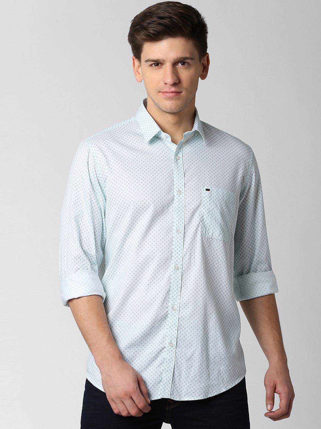 Peter England Casuals Men Blue Slim Fit Printed Casual Shirt