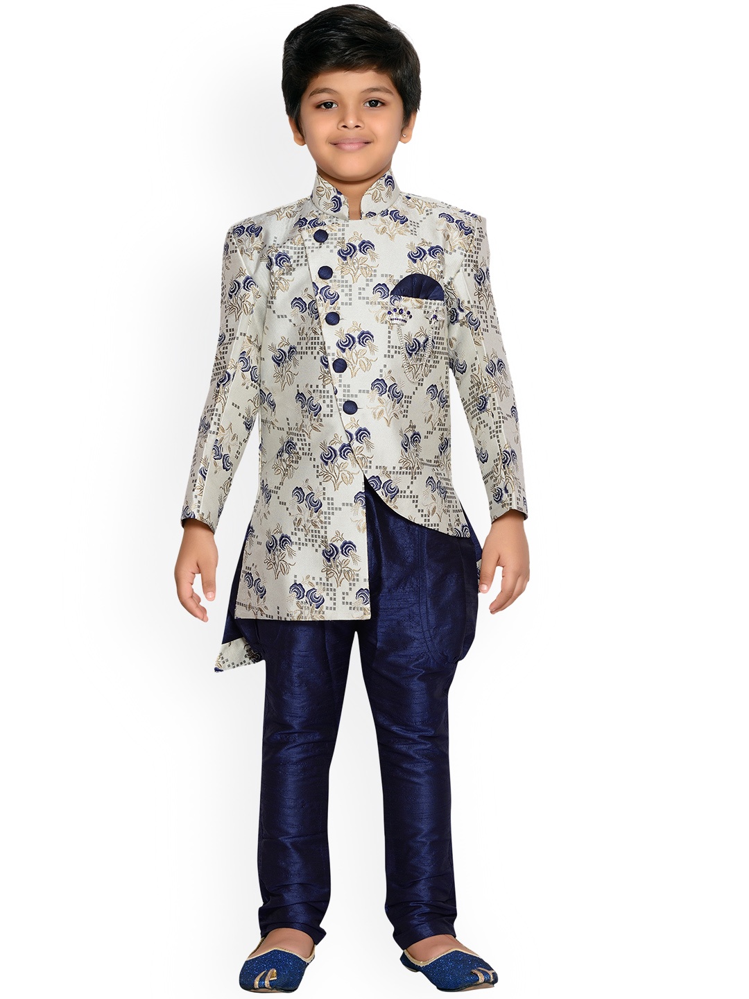 

Aj DEZInES Boys Blue & Grey Sherwani Set