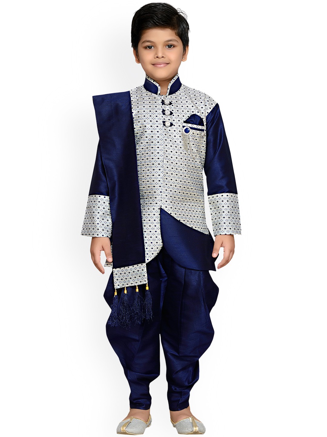 

Aj DEZInES Boys Blue & Grey Sherwani Set
