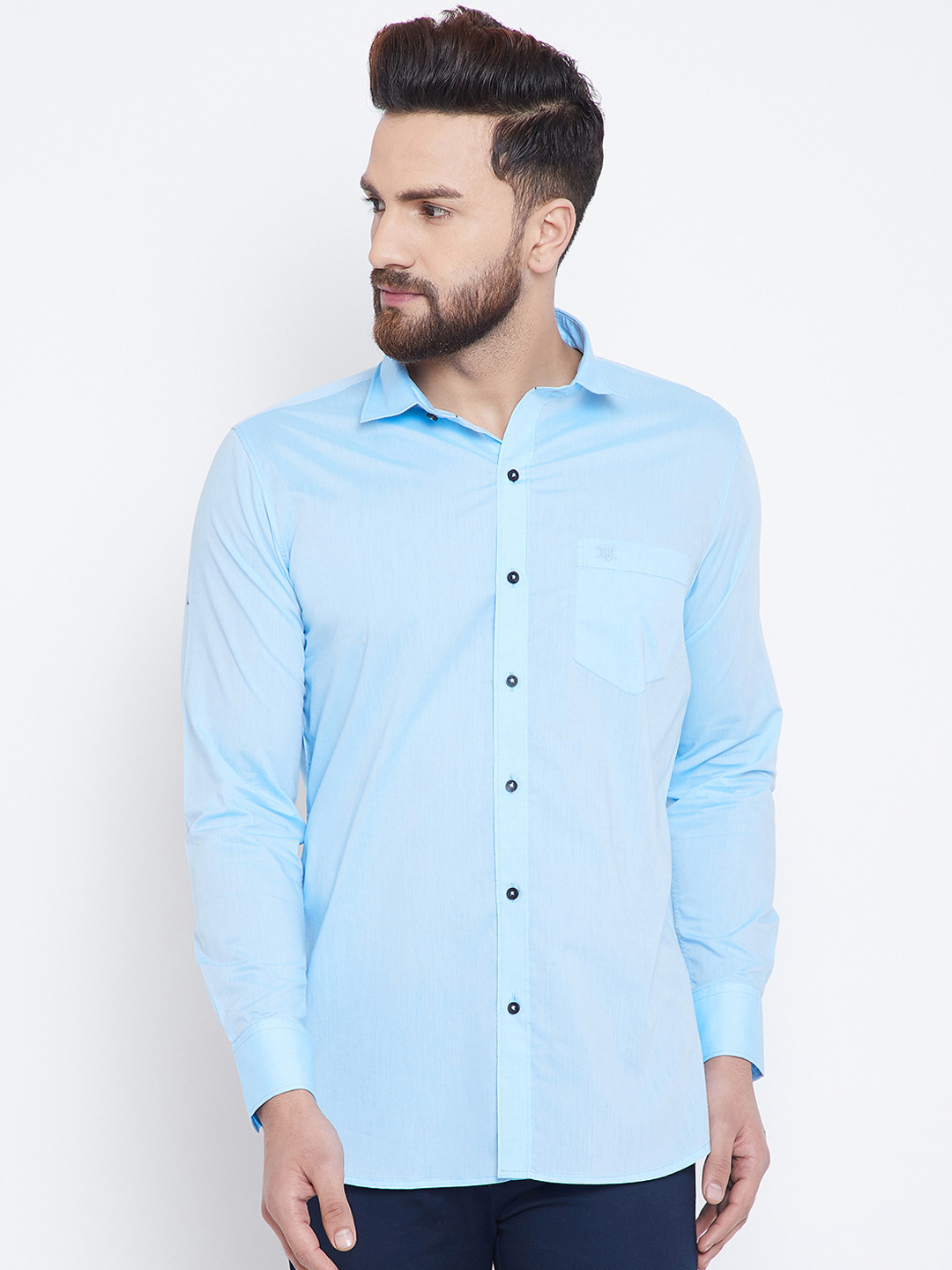 

Duke Men Blue Regular Fit Solid Casual Shirt