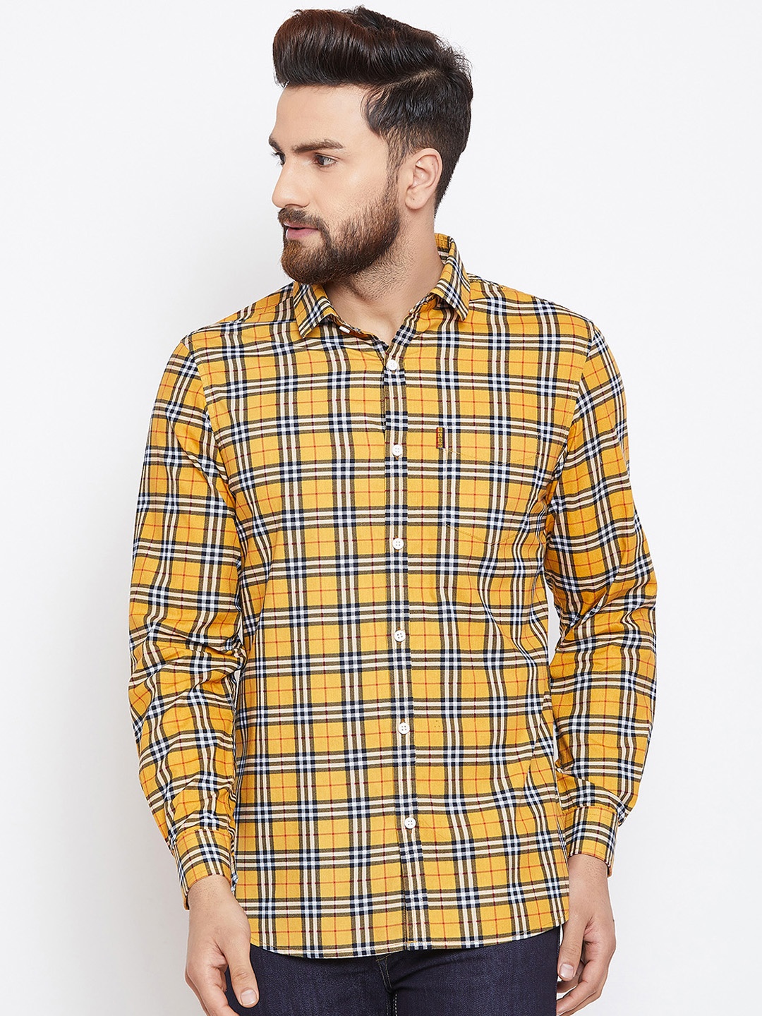 

Canary London Men Mustard Yellow & White Smart Slim Fit Checked Casual Shirt