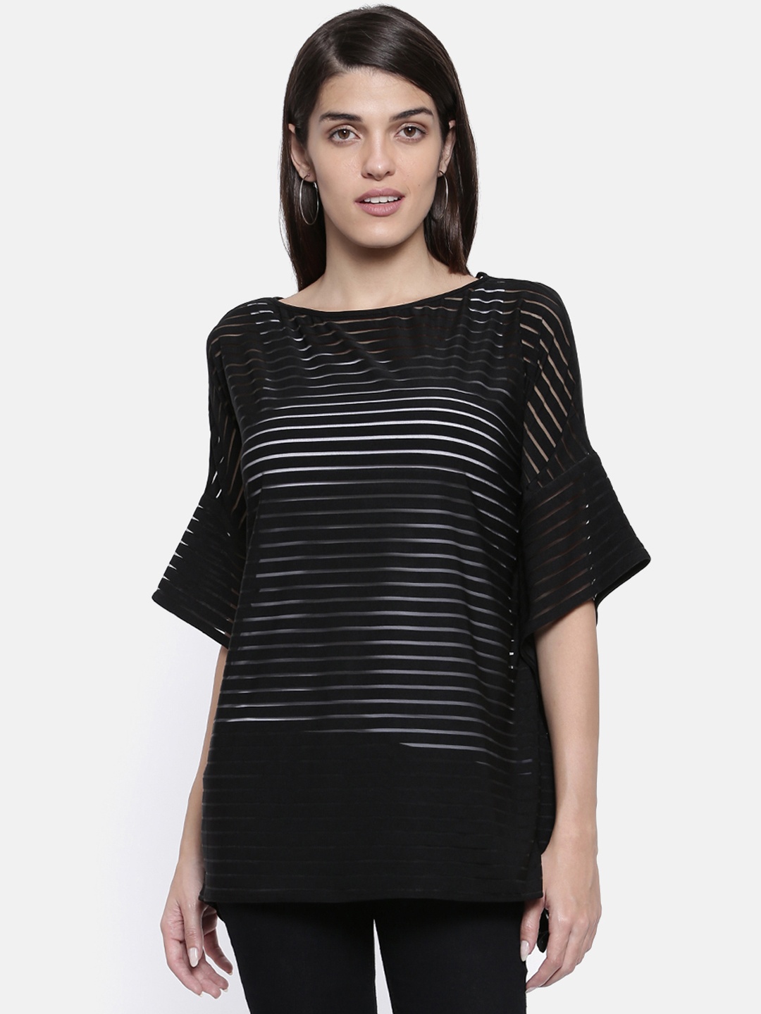 The Kaftan Company Women Black Striped Kaftan Top