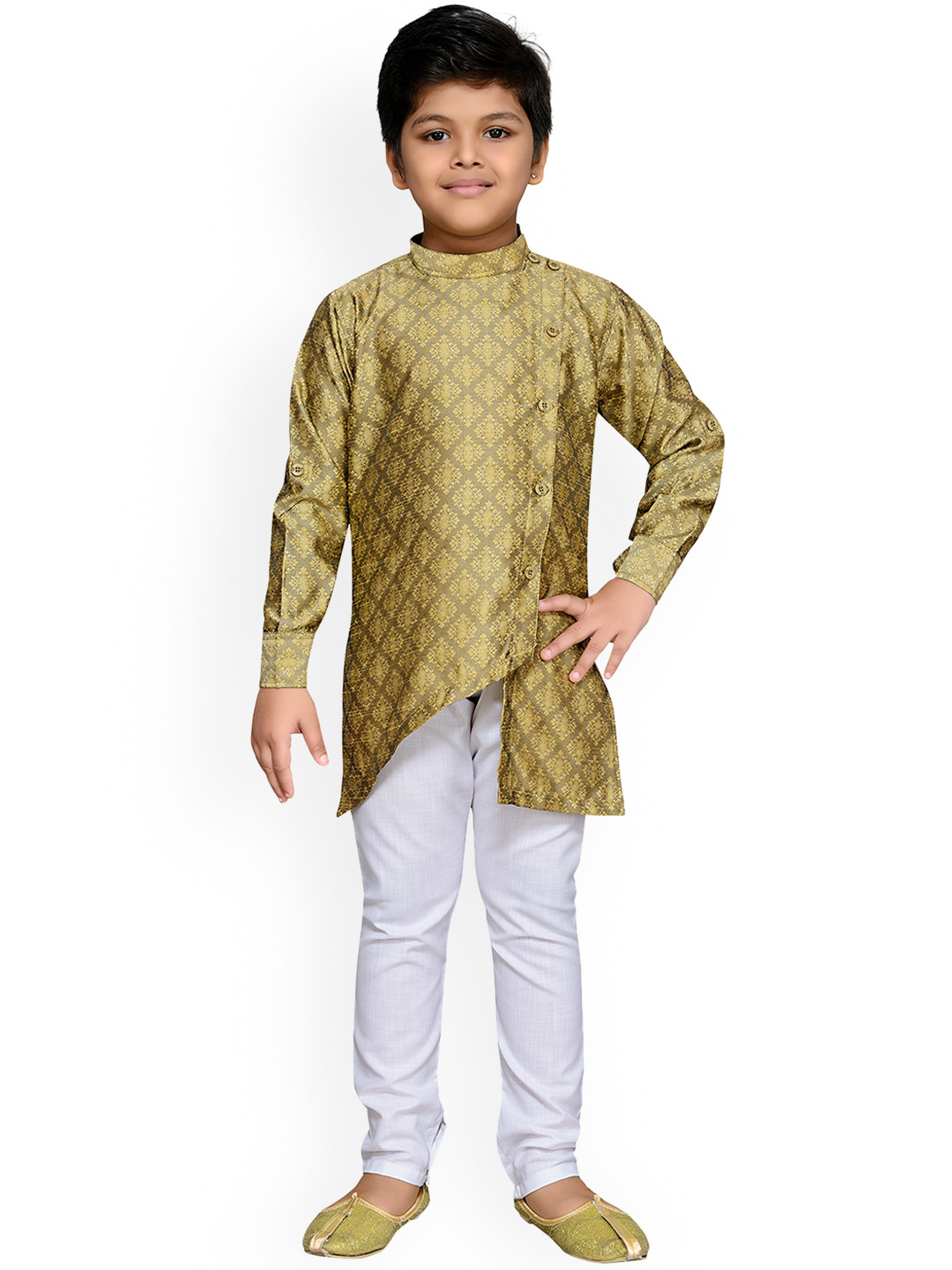 

Aj DEZInES Boys Green & White Printed Kurta with Churidar