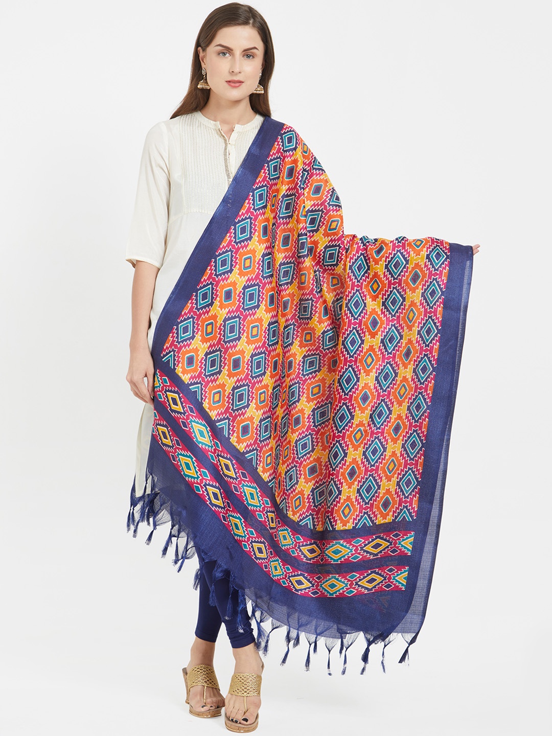

Dupatta Bazaar Women Blue & Yellow Printed Dupatta