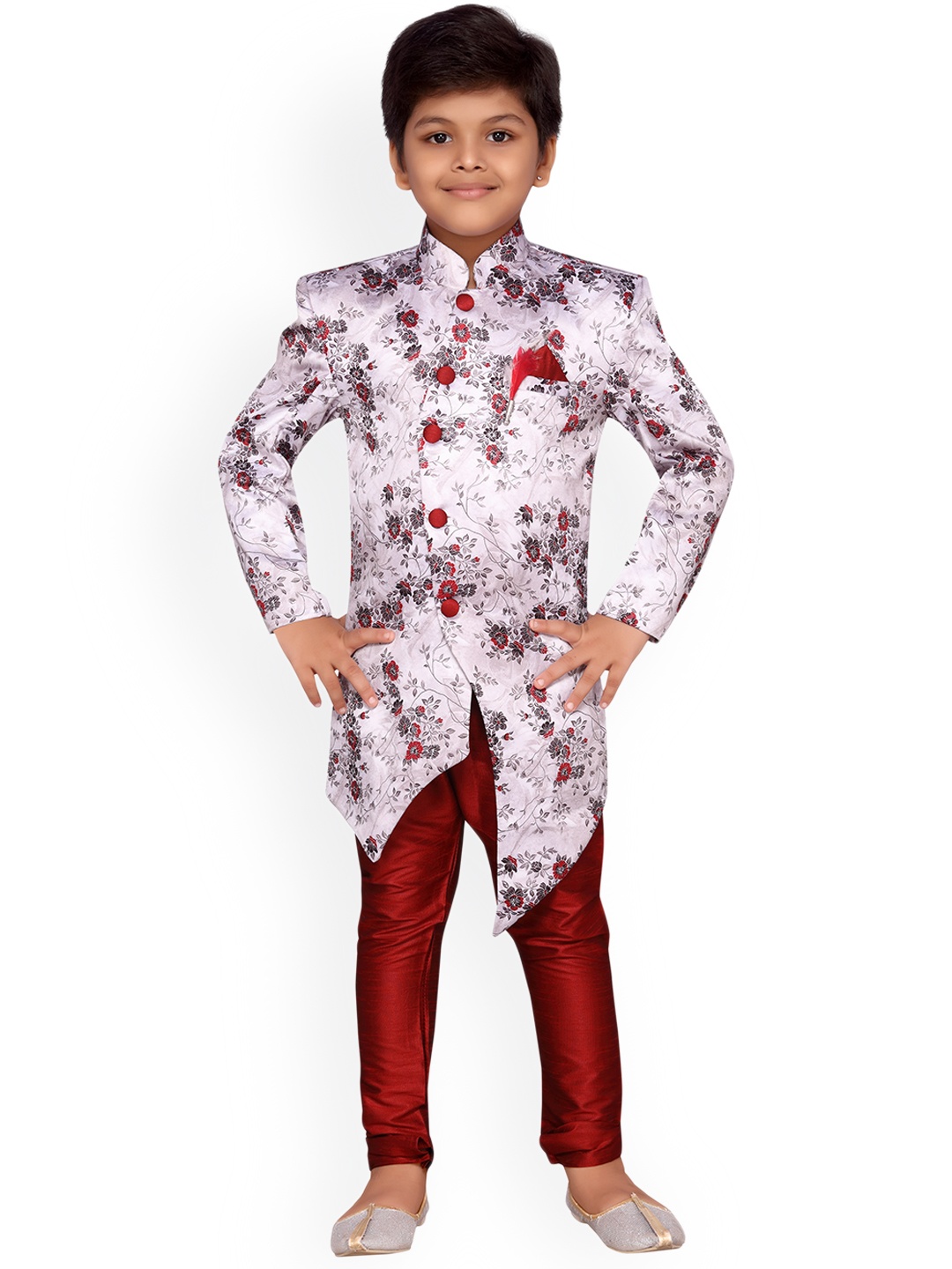 

Aj DEZInES Boys Maroon & White Sherwani Set